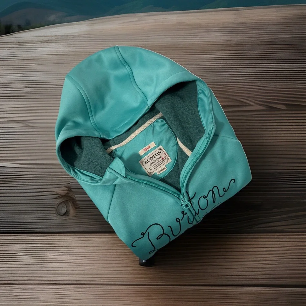 BURTON SNOWBOARD Full Zip Hoodie Sweatshirt Jacket Turquoise Size Small‎